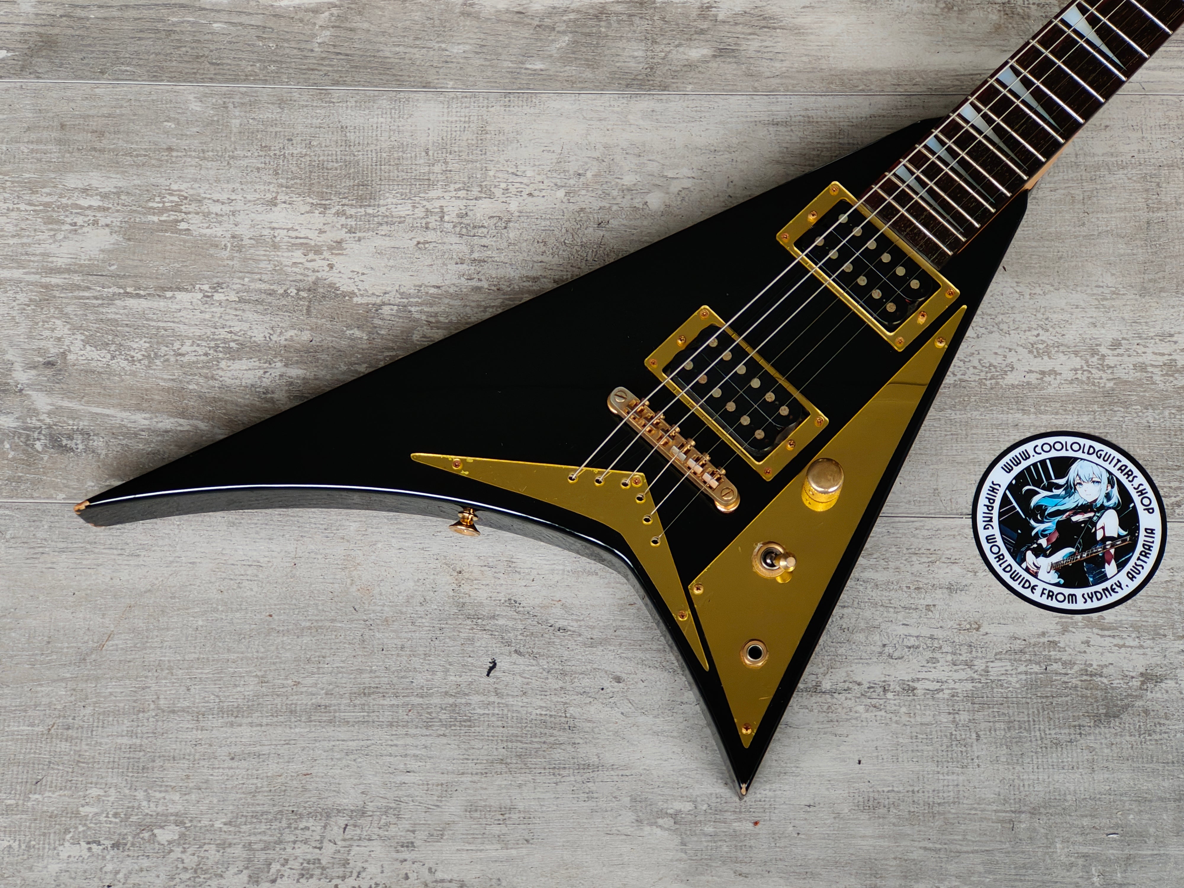 1990's Charvel (by Jackson Japan) 610-RR Short Scale Mini Randy Rhoads  Flying V (Black/Gold)