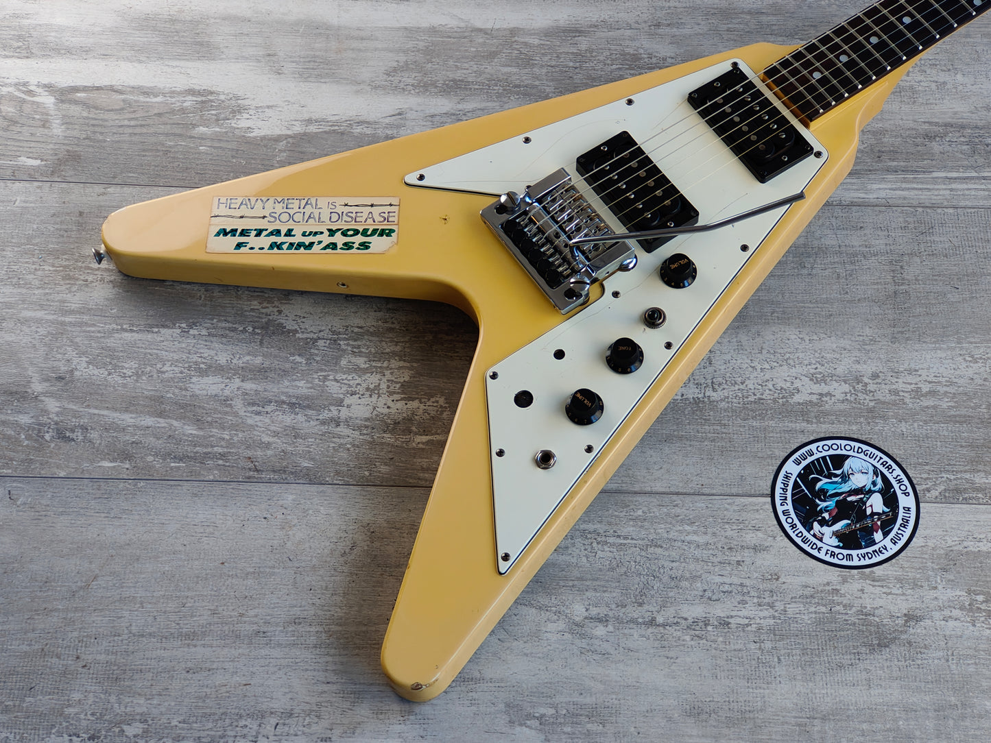 1984 Greco FV105K '67 Reissue Flying V w/Kahler Tremolo (Vintage White)