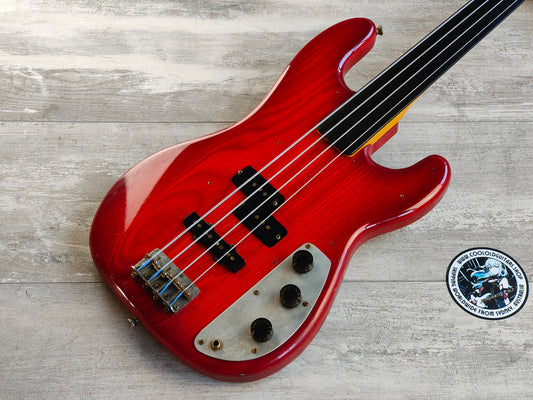 1980's ESP Japan Custom Order Fretless PJ Precision Bass (Transparent Red)