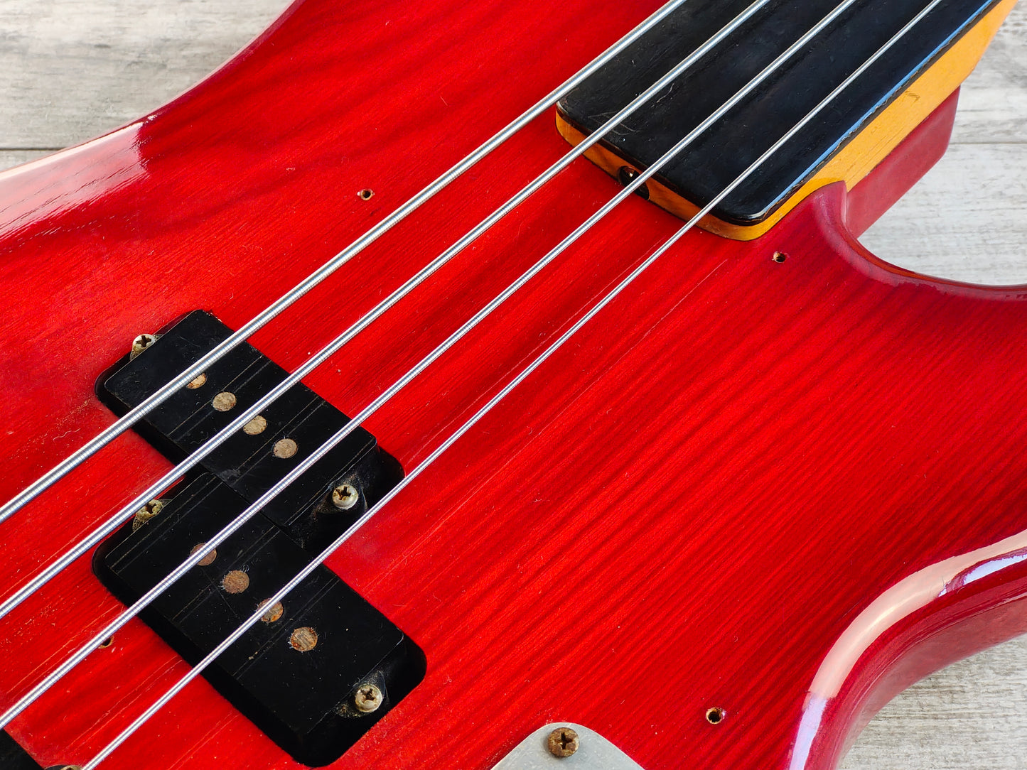 1980's ESP Japan Custom Order Fretless PJ Precision Bass (Transparent Red)