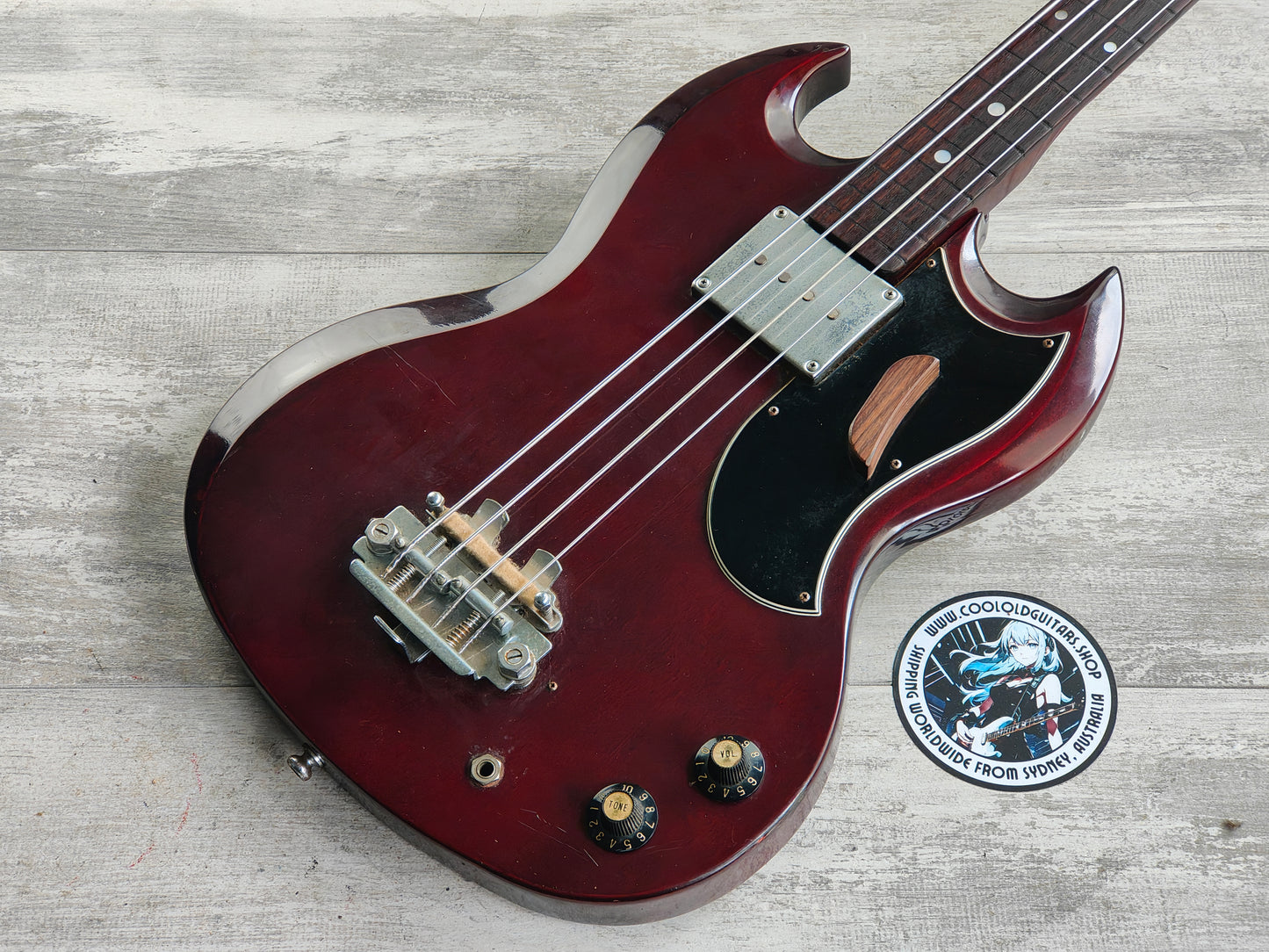 1973 Greco Japan EB-300 SG "EB" Short Scale Defretted Fretless Bass (Cherry Red)