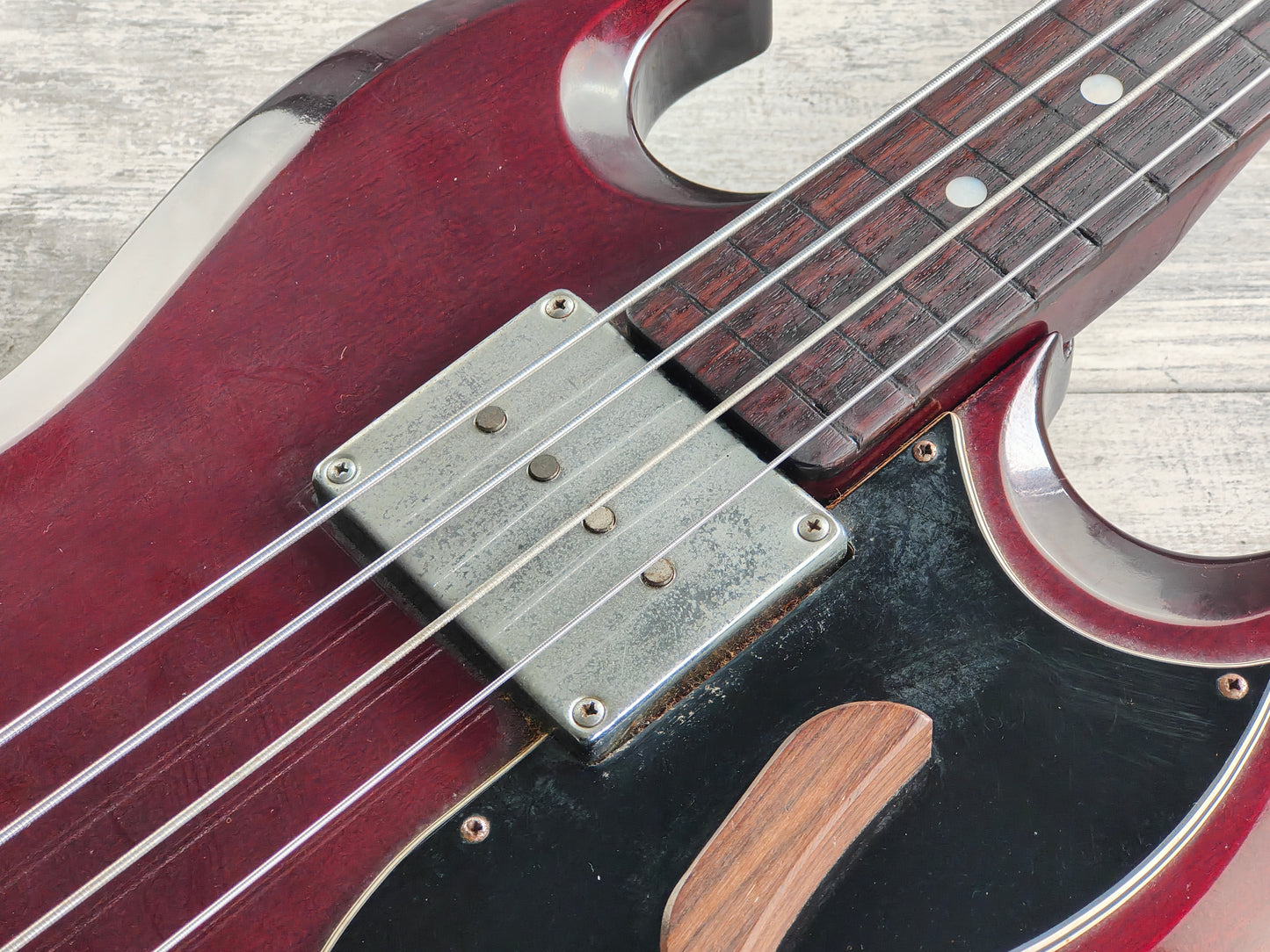 1973 Greco Japan EB-300 SG "EB" Short Scale Defretted Fretless Bass (Cherry Red)