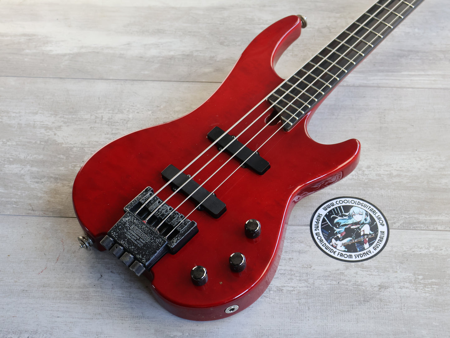 1986 Greco Japan F-100J Headless Vintage Bass w/Steinberger System (Trans Red)