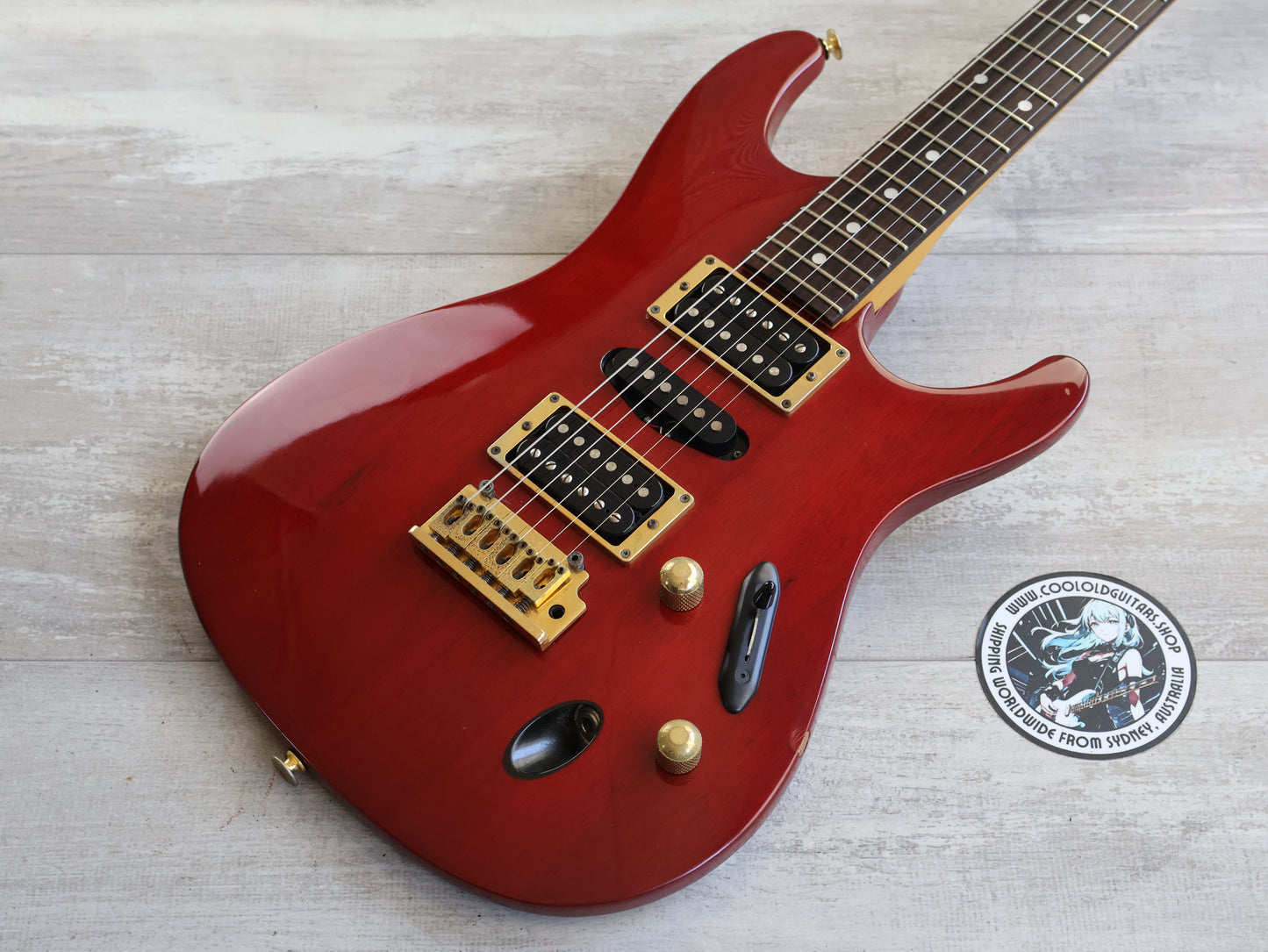 1993 Ibanez Japan SV470 HSH Slim Superstrat (Transparent Red)