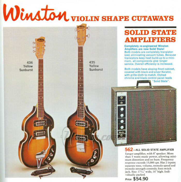 1968 Winston (by Kawai Japan) Model 436 Hollowbody Violin Guitar