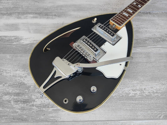 1960's Splendor Japan Teardrop Hollowbody Electric Guitar (Black)