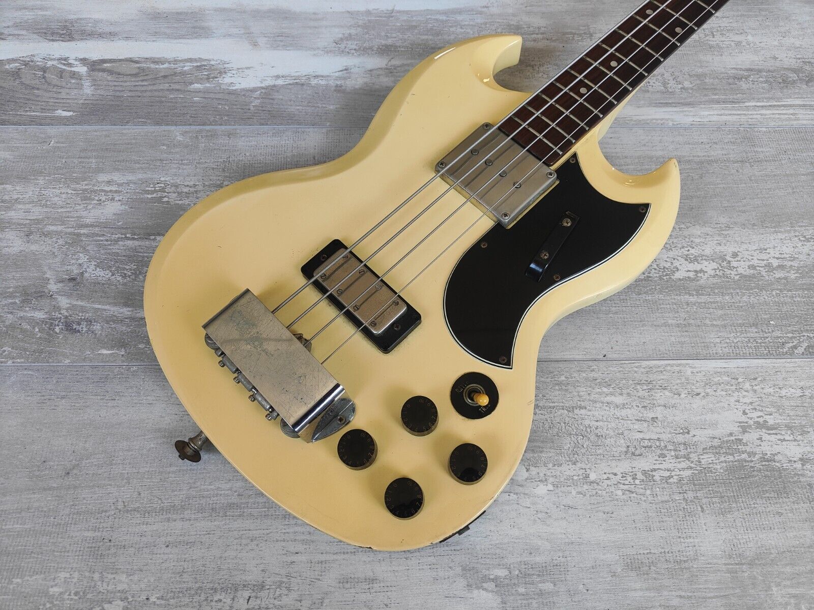 1989 Greco Japan EB-65 SG Double Cutaway Bass (Vintage White)