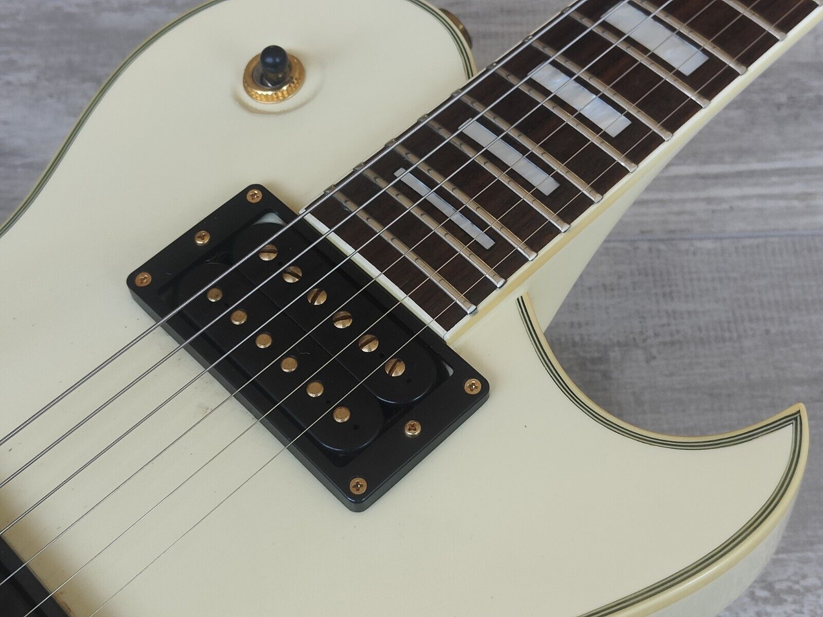 1980's Aria Pro II Japan PE-Deluxe KV Single Cutaway w/Kahler (Ivory)