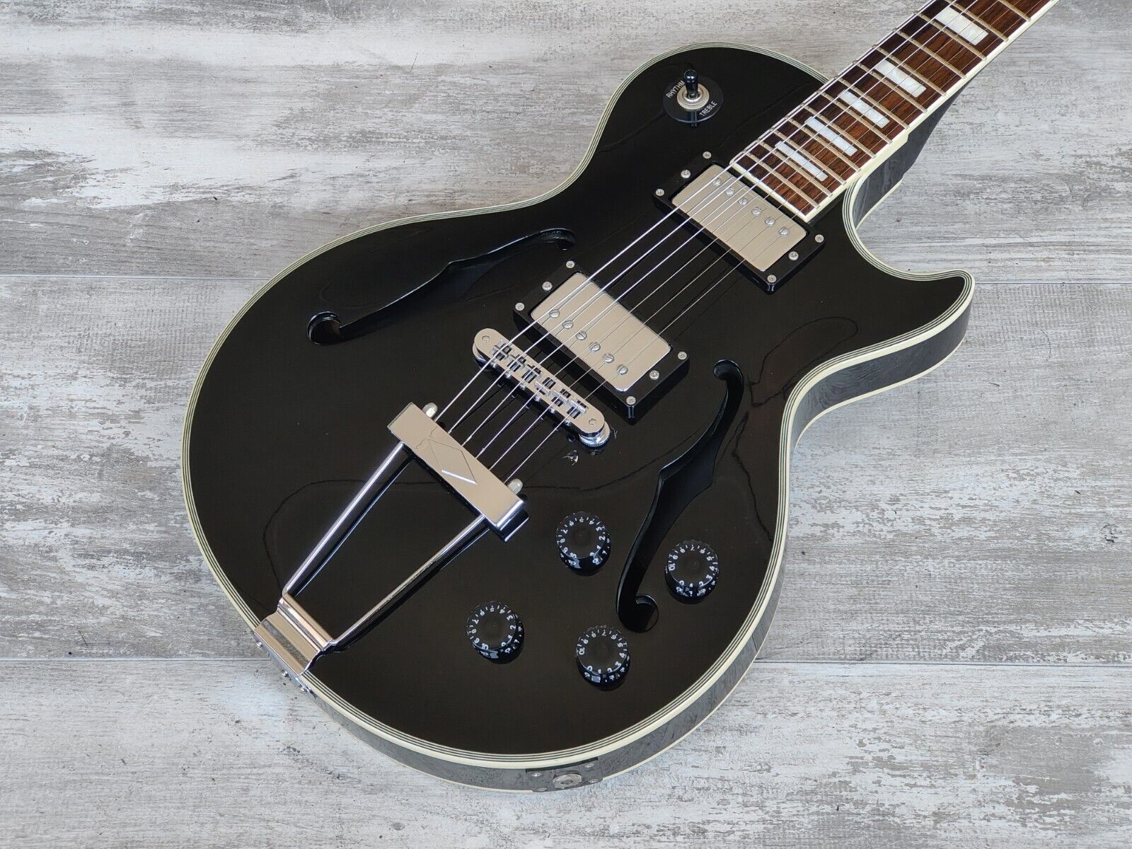 2007 Burny BLC-70 Semi Hollowbody Les Paul Custom (Black) – Cool Old Guitars